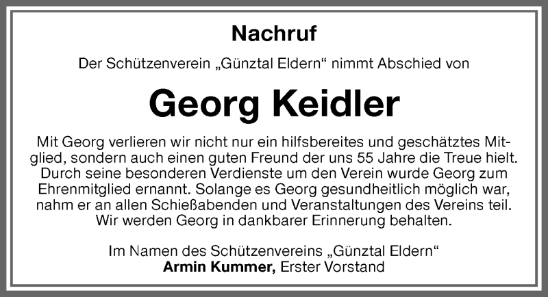  Traueranzeige für Georg Keidler vom 26.02.2021 aus Memminger Zeitung