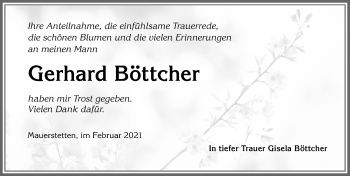 Traueranzeige von Gerhard Böttcher von Allgäuer Zeitung, Kaufbeuren/Buchloe
