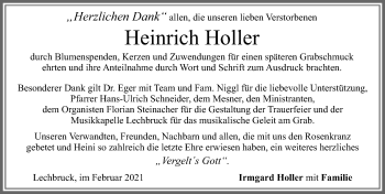 Traueranzeige von Heinrich Holler von Allgäuer Zeitung, Füssen