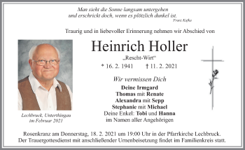 Traueranzeige von Heinrich Holler von Allgäuer Zeitung, Füssen