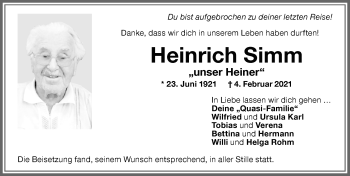 Traueranzeige von Heinrich Simm von Memminger Zeitung