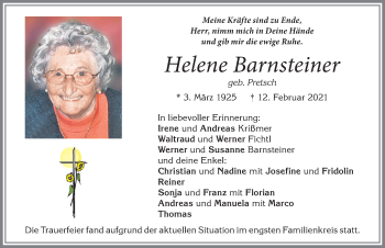 Traueranzeige von Helene Barnsteiner von Allgäuer Zeitung, Marktoberdorf