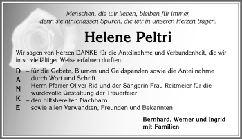 Traueranzeige von Helene Peltri von Allgäuer Zeitung, Marktoberdorf