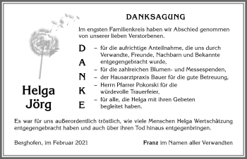 Traueranzeige von Helga Jörg von Allgäuer Anzeigeblatt