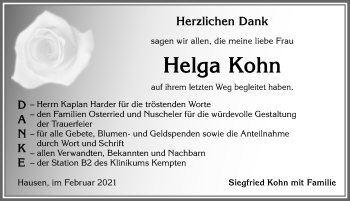 Traueranzeige von Helga Kohn von Allgäuer Zeitung, Marktoberdorf