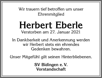 Traueranzeige von Herbert Eberle von Allgäuer Zeitung, Marktoberdorf