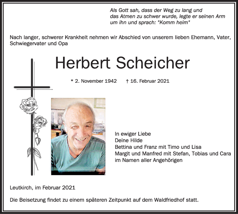  Traueranzeige für Herbert Scheicher vom 24.02.2021 aus Memminger Zeitung