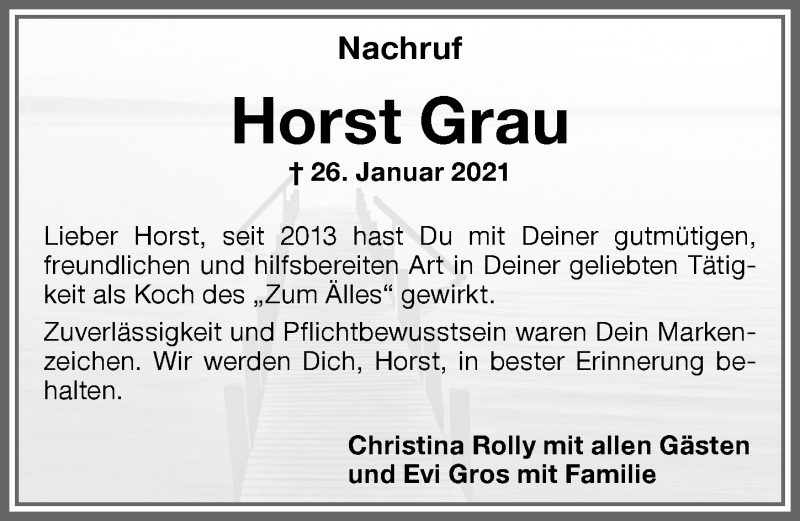  Traueranzeige für Horst Grau vom 13.02.2021 aus Memminger Zeitung