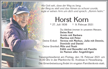 Traueranzeige von Horst Korn von Allgäuer Zeitung, Füssen