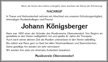 Traueranzeige von Johann Königsberger von Allgäuer Zeitung, Kaufbeuren/Buchloe