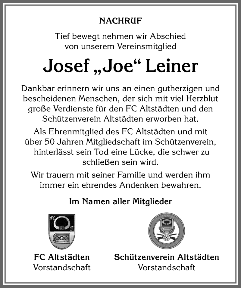  Traueranzeige für Josef Leiner vom 27.02.2021 aus Allgäuer Anzeigeblatt