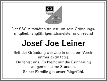 Traueranzeige von Josef Joe Leiner von Allgäuer Anzeigeblatt
