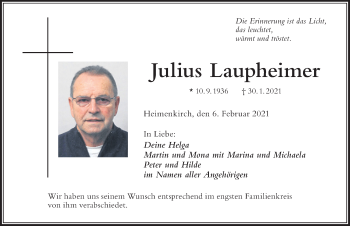 Traueranzeige von Julius Laupheimer von Der Westallgäuer