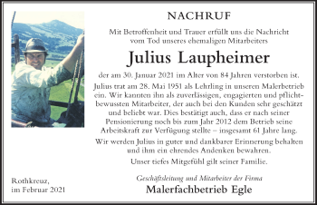 Traueranzeige von Julius Laupheimer von Der Westallgäuer