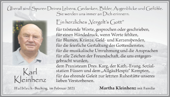 Traueranzeige von Karl Kleinhenz von Allgäuer Zeitung, Füssen