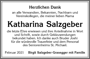 Traueranzeige von Katharina Salzgeber von Allgäuer Zeitung, Füssen