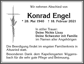 Traueranzeige von Konrad Engel von Allgäuer Zeitung,Kempten