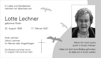 Traueranzeige von Lotte Lechner von Allgäuer Zeitung,Kempten
