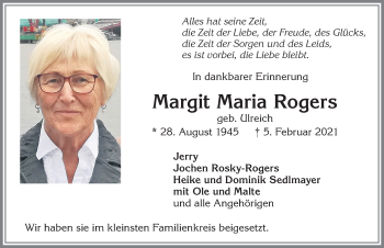 Traueranzeige von Margit Maria Rogers von Allgäuer Anzeigeblatt