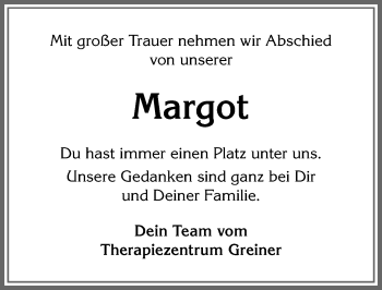 Traueranzeige von Margot  von Allgäuer Zeitung,Kempten