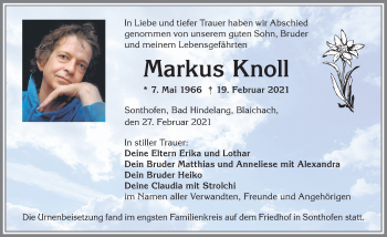 Traueranzeige von Markus Knoll von Allgäuer Anzeigeblatt