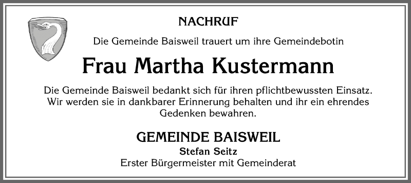  Traueranzeige für Martha Kustermann vom 26.02.2021 aus Allgäuer Zeitung, Kaufbeuren/Buchloe