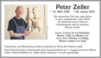 Traueranzeige von Peter Zeiler von Allgäuer Zeitung, Kaufbeuren/Buchloe