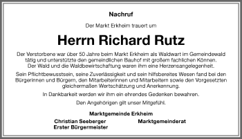 Traueranzeige von Richard Rutz von Memminger Zeitung