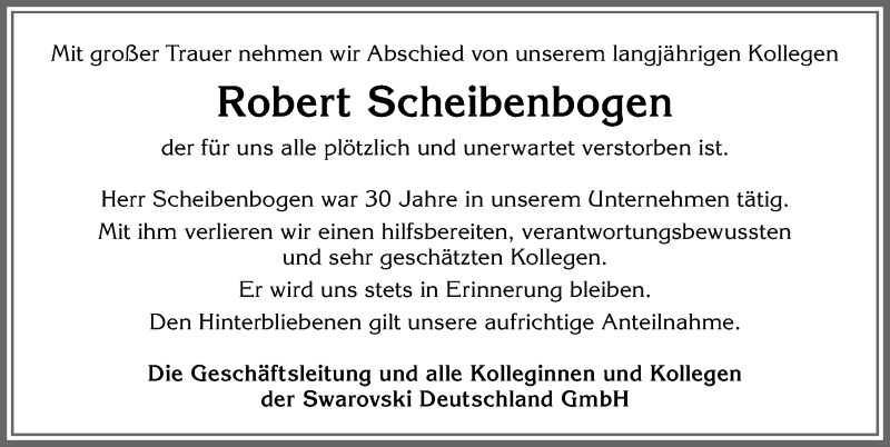  Traueranzeige für Robert Scheibenbogen vom 13.02.2021 aus Allgäuer Zeitung, Kaufbeuren/Buchloe
