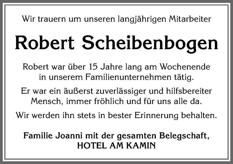  Traueranzeige für Robert Scheibenbogen vom 13.02.2021 aus Allgäuer Zeitung, Kaufbeuren/Buchloe