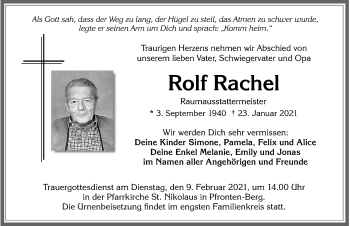 Traueranzeige von Rolf Rachel von Allgäuer Zeitung, Füssen