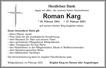 Traueranzeige von Roman Karg von Allgäuer Zeitung,Kempten