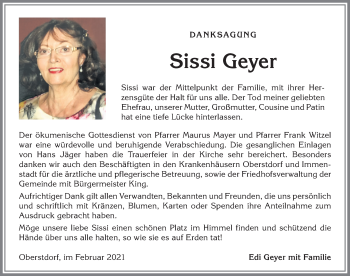 Traueranzeige von Sissi Geyer von Allgäuer Anzeigeblatt