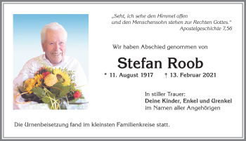 Traueranzeige von Stefan Roob von Allgäuer Anzeigeblatt