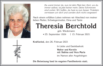 Traueranzeige von Theresia Berchtold von Allgäuer Zeitung, Marktoberdorf
