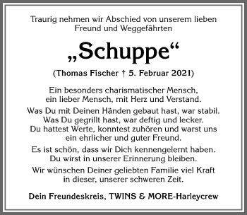 Traueranzeige von Thomas Fischer von Allgäuer Zeitung,Kempten