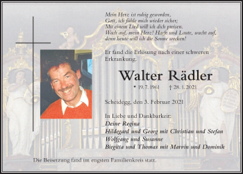 Traueranzeige von Walter Rädler von Der Westallgäuer