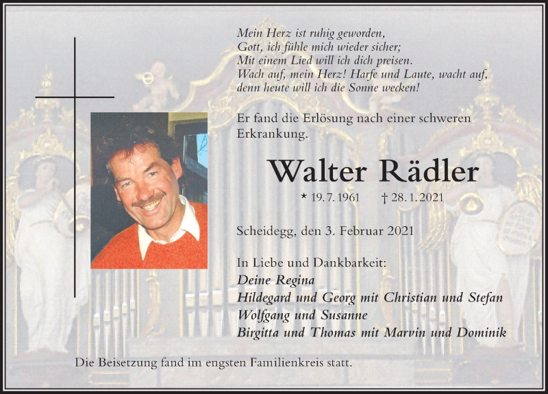  Traueranzeige für Walter Rädler vom 03.02.2021 aus Der Westallgäuer