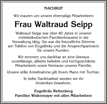 Traueranzeige von Waltraud Seipp von Allgäuer Anzeigeblatt