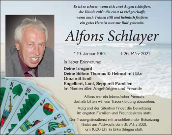 Traueranzeige von Alfons Schlayer von Allgäuer Zeitung