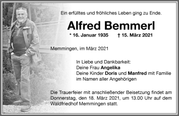 Traueranzeige von Alfred Bemmerl von Memminger Zeitung