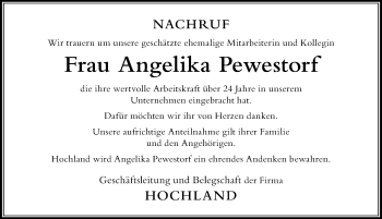 Traueranzeige von Angelika Pewestorf von Der Westallgäuer