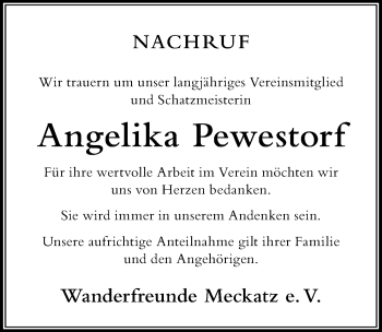 Traueranzeige von Angelika Pewestorf von Der Westallgäuer