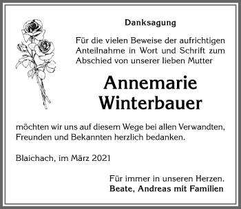 Traueranzeige von Annemarie Winterbauer von Allgäuer Anzeigeblatt