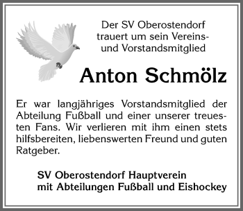 Traueranzeige von Anton Schmölz von Allgäuer Zeitung, Kaufbeuren/Buchloe
