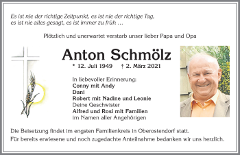 Traueranzeige von Anton Schmölz von Allgäuer Zeitung, Kaufbeuren/Buchloe