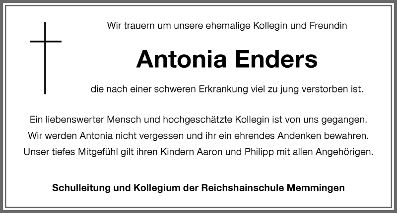  Traueranzeige für Antonia Enders vom 02.03.2021 aus Memminger Zeitung