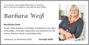 Traueranzeige von Barbara Weiß von Allgäuer Zeitung, Füssen