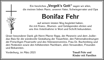Traueranzeige von Bonifaz Fehr von Allgäuer Anzeigeblatt