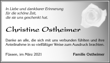 Traueranzeige von Christine Ostheimer von Allgäuer Zeitung, Füssen